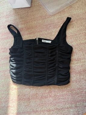 Elodie Black Ruched Crop Tank Top